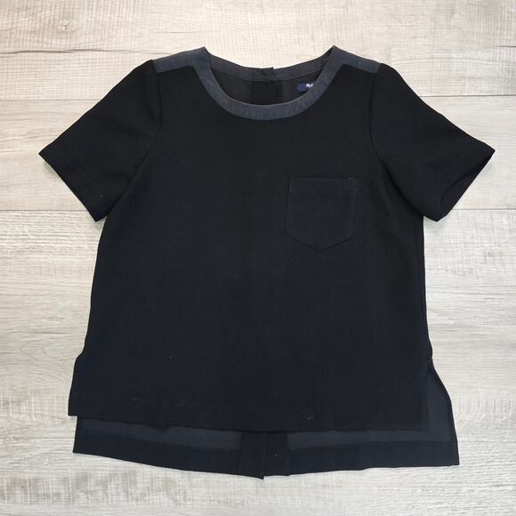 Madewell Black Short Sleeve Button Back Top Women S Silk Trim High Low Crew Neck - Picture 6 of 7